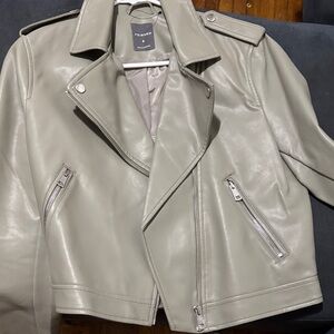 Primark Women's Light Gray Leather Jacket